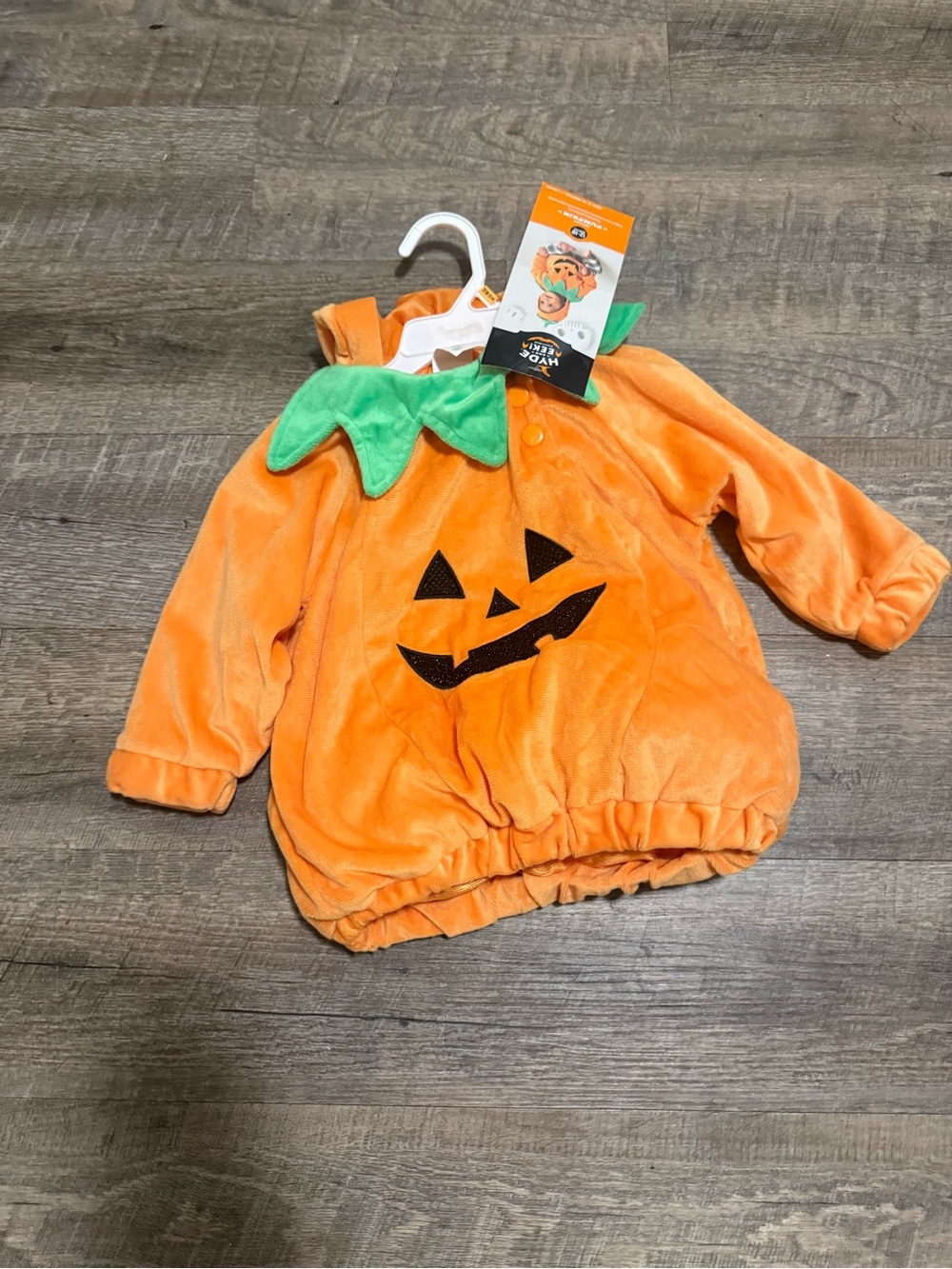 Pumpkin Costume Tunic with Green Leaf Collar and hat - Orange 12-18 months